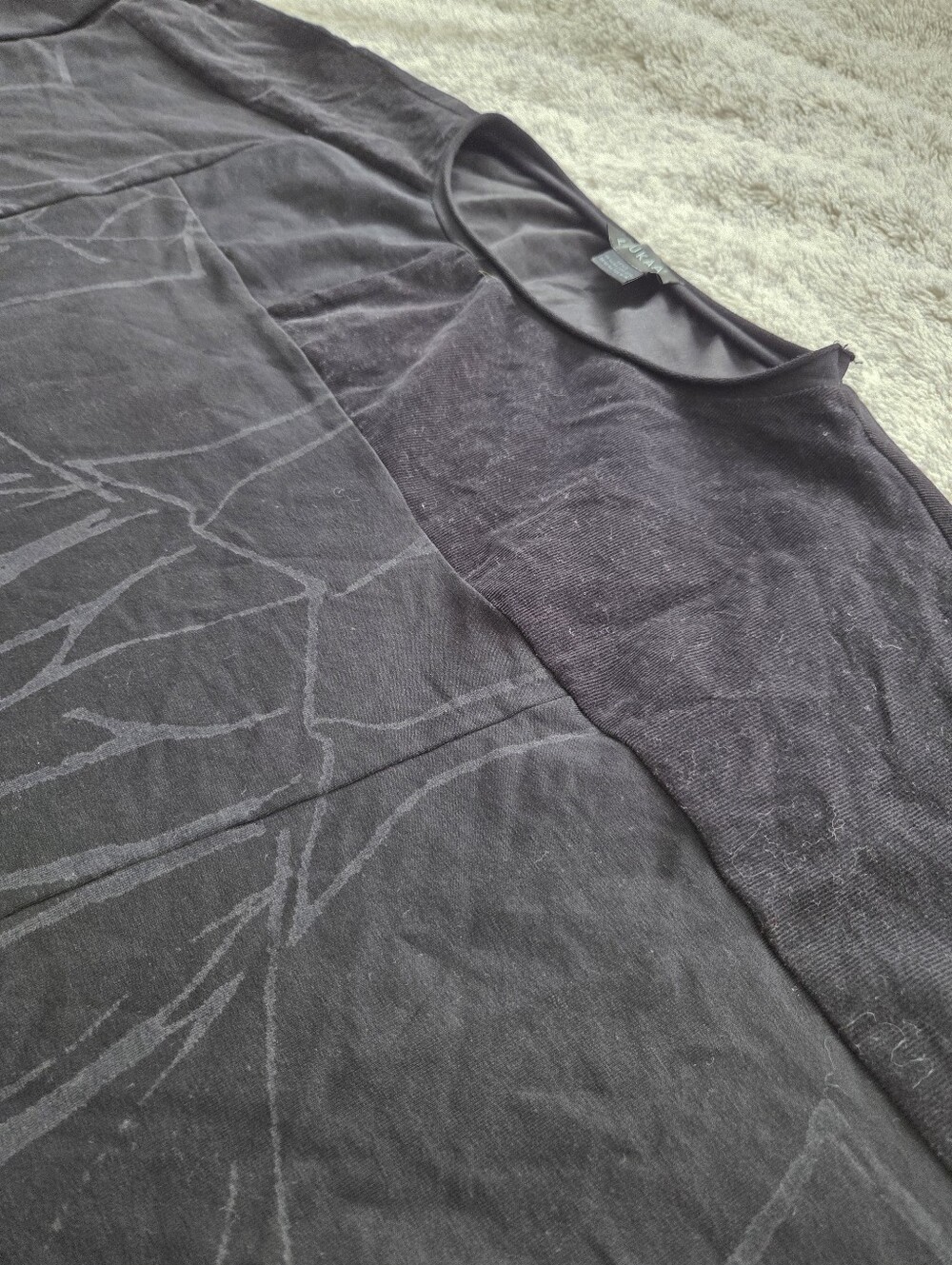 LUUKAA Asymmetric Abstract Graphic Tunic Top - Earth Smoke Print - Black / Charc - Picture 8 of 11